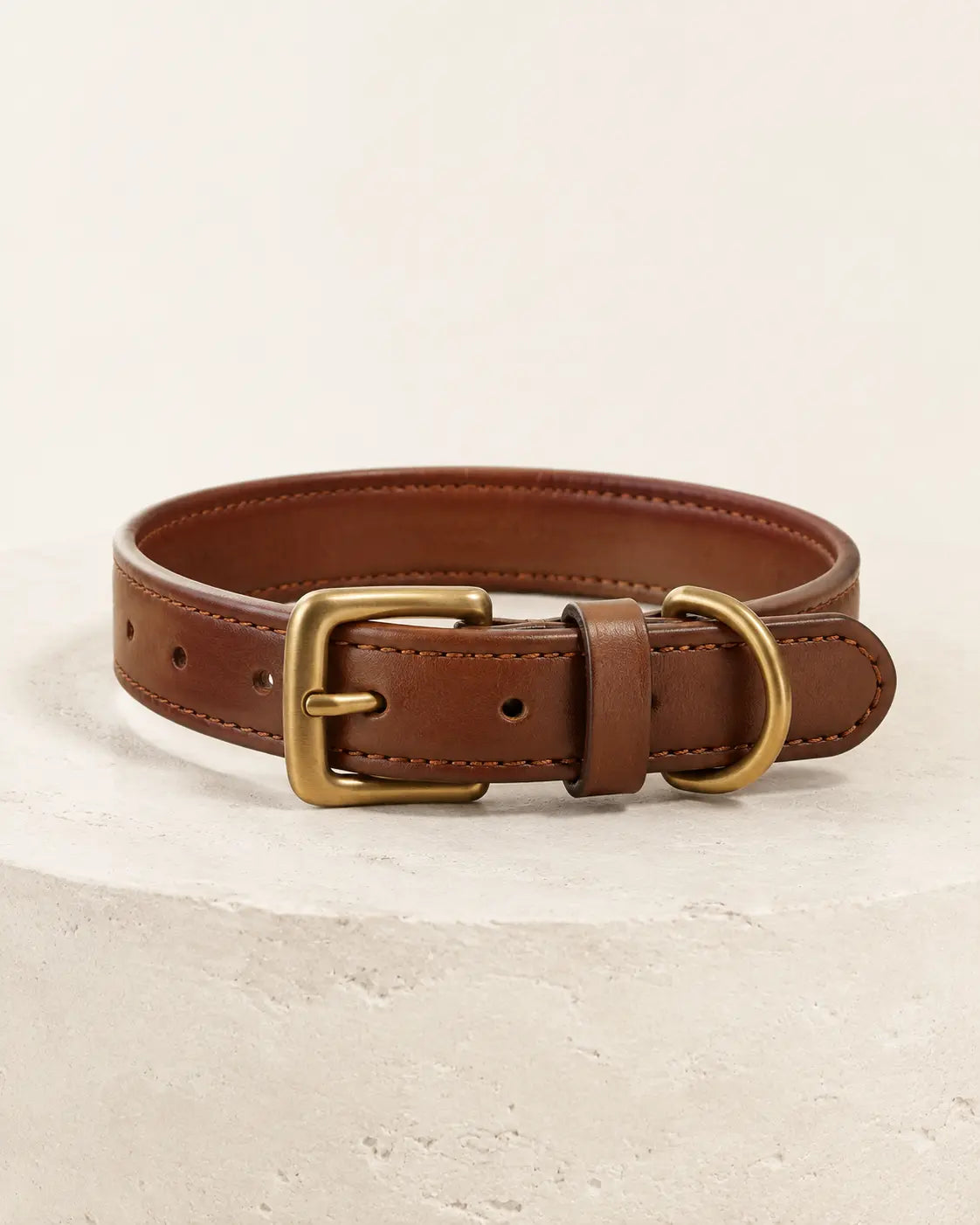The Richmond Collar in Chestnut full-grain leather with a brass buckle
